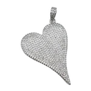 copper heart pendant pave zircon, platinum plated, approx 30-40mm