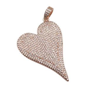 copper heart pendant pave zircon, rose gold, approx 30-40mm
