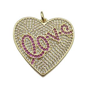 copper Heart pendant pave zircon, LOVE, gold plated, approx 25mm