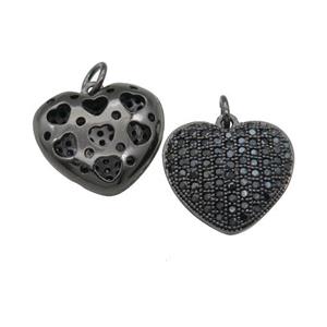 copper heart pendant pave zircon, black plated, approx 15mm