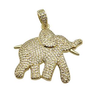 copper Elephant charm pendant pave zircon, gold plated, approx 30-35mm