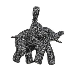 copper Elephant charm pendant pave zircon, black plated, approx 30-35mm