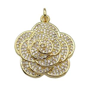 copper Flower pendant pave zircon, gold plated, approx 22mm