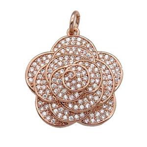 copper Flower pendant pave zircon, rose gold, approx 22mm