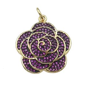 copper Flower pendant pave hotpink zircon, gold plated, approx 22mm