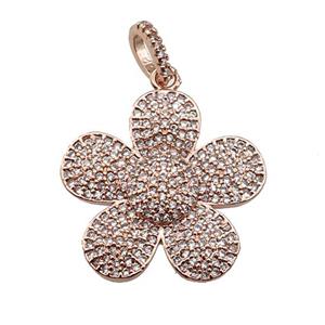 copper Flower pendant pave zircon, rose gold, approx 25mm