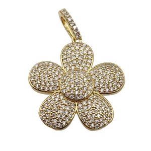 copper Flower pendant pave zircon, gold plated, approx 25mm