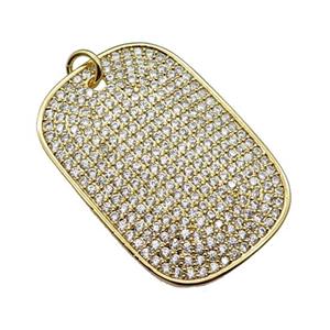 copper Rectangle pendant pave zircon, gold plated, approx 17-26mm