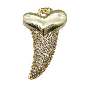 copper sharktooth charm pendant pave zircon, gold plated, approx 22-38mm