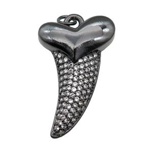copper sharktooth charm pendant pave zircon, black plated, approx 22-38mm