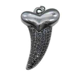 copper sharktooth charm pendant pave zircon, black plated, approx 22-38mm