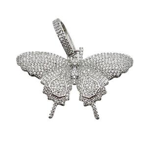 copper Butterfly charm pendant pave zircon, platinum plated, approx 25-44mm, 10-15mm