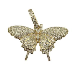 copper Butterfly charm pendant pave zircon, gold plated, approx 25-44mm, 10-15mm