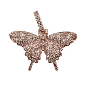 copper Butterfly charm pendant pave zircon, rose gold, approx 25-44mm, 10-15mm