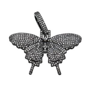 copper Butterfly charm pendant pave zircon, black plated, approx 25-44mm, 10-15mm