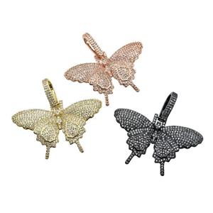 copper Butterfly charm pendant pave zircon, mixed, approx 25-44mm, 10-15mm