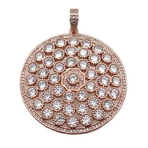 copper circle pendant pave zircon, rose gold, approx 40mm dia
