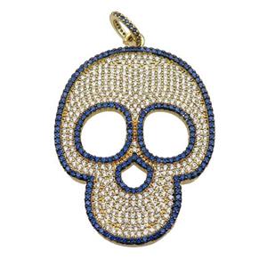 copper Skull charm pendant pave zircon, gold plated, approx 35-45mm