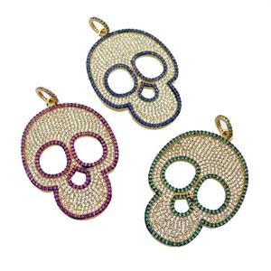 copper Skull charm pendant pave zircon, gold plated, mixed, approx 35-45mm