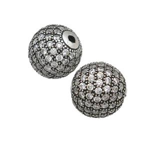 Copper Beads Pave Zircon Round Antique Silver, approx 10mm dia