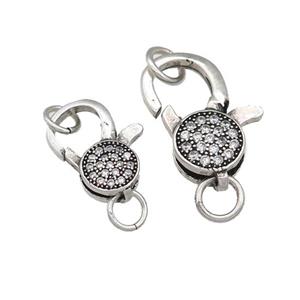 copper Lobster Clasp pave zircon, antique silver, approx 8-18mm