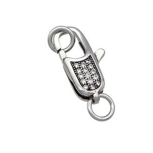 copper Lobster Clasp pave zircon, antique silver, approx 7-17mm