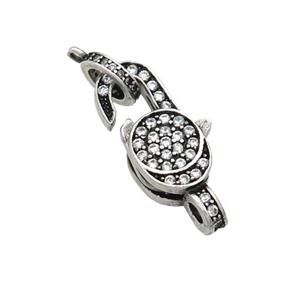 copper Lobster Clasp pave zircon, antique silver, approx 10-22mm, 8mm