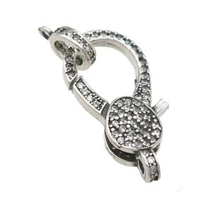 copper Lobster Clasp pave zircon, antique silver, approx 8-22mm, 8mm