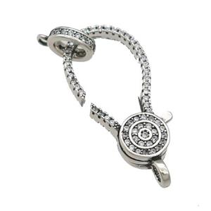 copper Lobster Clasp pave zircon, antique silver, approx 13-30mm, 8mm