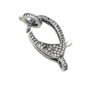 copper Lobster Clasp pave zircon, antique silver, approx 12-18mm, 8mm