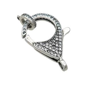 copper Lobster Clasp pave zircon, antique silver, approx 18-22mm, 8mm