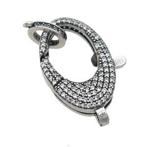 copper Lobster Clasp pave zircon, antique silver, approx 19-28mm, 8mm