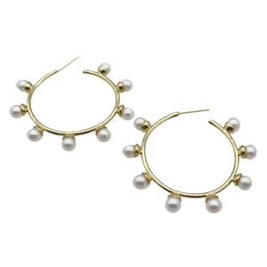 copper Stud Earring with pearlized glass, gold plated, approx 5mm, 48mm dia