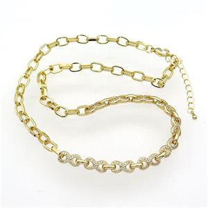 copper Necklace paved zircon, infinity, adjustable, gold plated, approx 7-13mm, 5-8mm, 41-46cm length