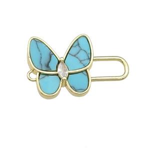copper Butterfly connector pave Turquoise, gold plated, approx 16mm, 25mm