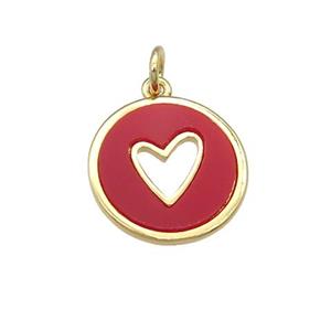 copper circle pendant pave stone, heart, gold plated, approx 15mm dia