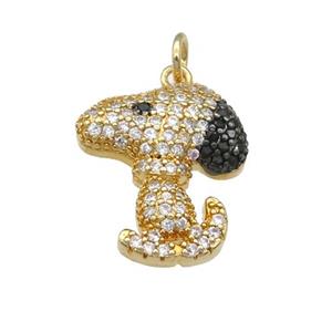 copper Dog charm pendant paved zircon, gold plated, approx 16-18mm