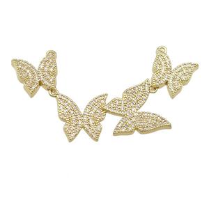 copper Butterfly link pendant paved zircon, gold plated, approx 12-16mm, 58mm