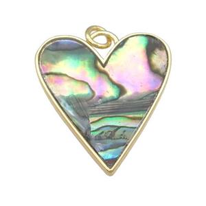 copper Heart pendant paved AbaloneShell, gold plated, approx 23-27mm