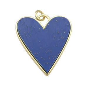 copper Heart pendant paved Lapis, gold plated, approx 23-27mm