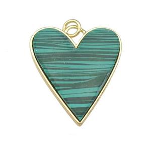 copper Heart pendant paved Malachite, gold plated, approx 23-27mm