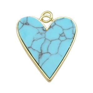 copper Heart pendant paved Turquoise, gold plated, approx 23-27mm