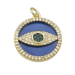 copper circle Eye pendant paved Lapis, zircon, gold plated, approx 19mm dia