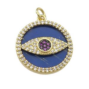 copper circle Eye pendant paved Lapis, zircon, gold plated, approx 19mm dia