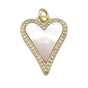 copper Heart pendant paved shell, zircon, gold plated, approx 15-20mm