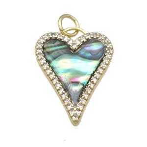 copper Heart pendant paved AbaloneShell, zircon, gold plated, approx 15-20mm