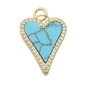 copper Heart pendant paved Turquoise, zircon, gold plated, approx 15-20mm