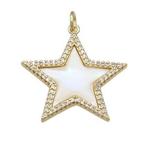 copper Star pendant paved shell, zircon, gold plated, approx 25mm