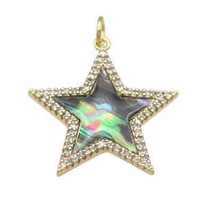 copper Star pendant paved AbaloneShell, zircon, gold plated, approx 25mm