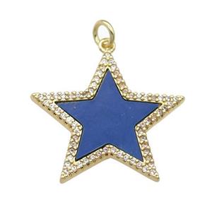 copper Star pendant paved Lapis, zircon, gold plated, approx 25mm